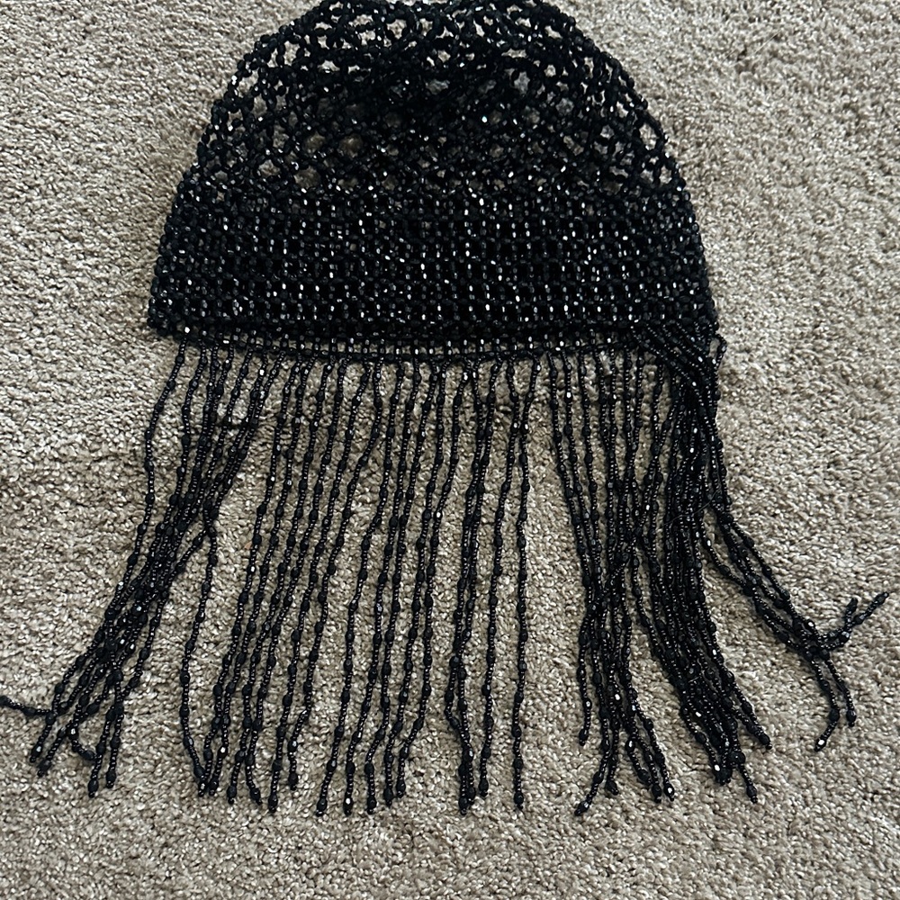 Elegant Black Beaded Fringe Cap